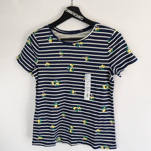 Croft and Barrow Navy and White Stripe Floral The Classic Tee Sz PXS - Picture 1 of 5